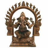 Handmade Panchaloha Ganapati Murti with Prabhavali, Bronze Panchadhatu Ganesha Idol for Home, Temple & Puja, Vighnaharta Vigraha, Brown, 13 Inch, 1 Piece