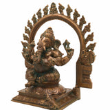 Handmade Panchaloha Ganapati Murti with Prabhavali, Bronze Panchadhatu Ganesha Idol for Home, Temple & Puja, Vighnaharta Vigraha, Brown, 13 Inch, 1 Piece