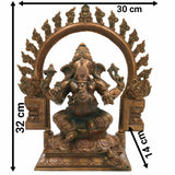 Handmade Panchaloha Ganapati Murti with Prabhavali, Bronze Panchadhatu Ganesha Idol for Home, Temple & Puja, Vighnaharta Vigraha, Brown, 13 Inch, 1 Piece
