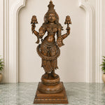 3ft Panchaloha bronze Mahalakshmi idol, full front view on white background