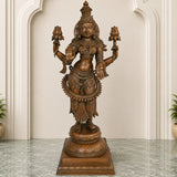 3ft Panchaloha bronze Mahalakshmi idol, full front view on white background
