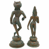 Bronze Vrishavahana Parvati Idol, Handmade Panchaloha Shiva Parvati Statue, Home Temple Decor, Brown, 9 Inch, 1 Piece