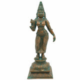 Handmade Bronze Shridevi Idol | Panchaloha Lakshmi Murti | Mahalakshmi, Padmavati, Kamala Statue for Prosperity & Home Decor,Brown, 10.5 Inch, 1 Piece