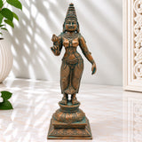 Handmade Bronze Shridevi Idol | Panchaloha Lakshmi Murti | Mahalakshmi, Padmavati, Kamala Statue for Prosperity & Home Decor,Brown, 10.5 Inch, 1 Piece