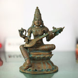 Bronze Panchadhatu Saraswati Murti – Vidya Devi Idol, Saraswati Statue for Home, Temple & Pooja Decor
