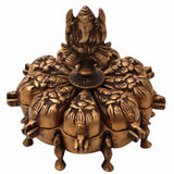 Bhunes Brass Decorative Boxes, Box, Multipurpose Boxes, Sindoor Boxes, Sindhur Box, Antique, Box With Ganesha Idol On Top,Gold, 5 Inch, 1 Piece