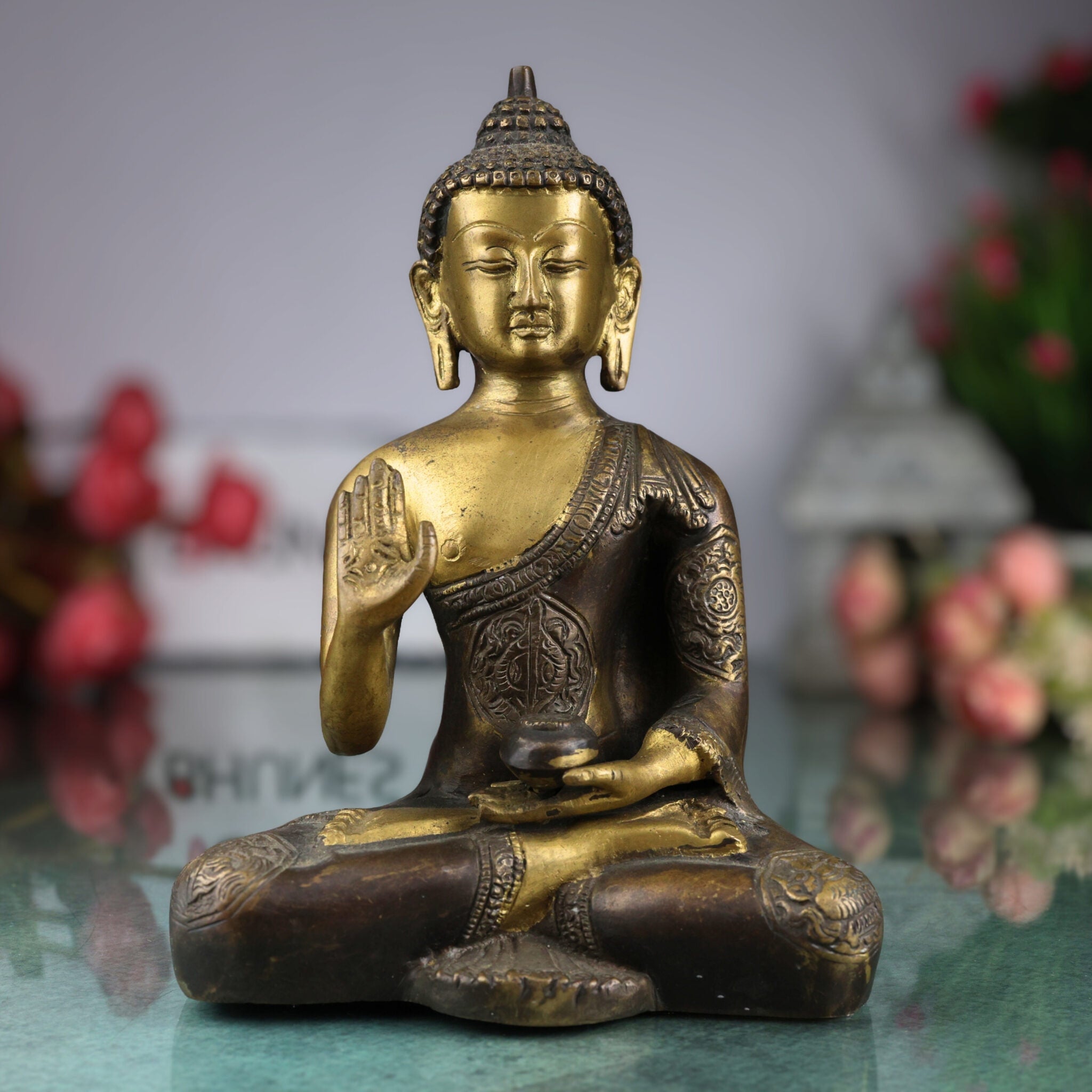 Handcrafted Brass Buddha Idol, Gautama Buddha Murti, Shakyamuni Statue, Meditation Decor, Feng Shui Home Altar, Indian Spiritual Sculpture