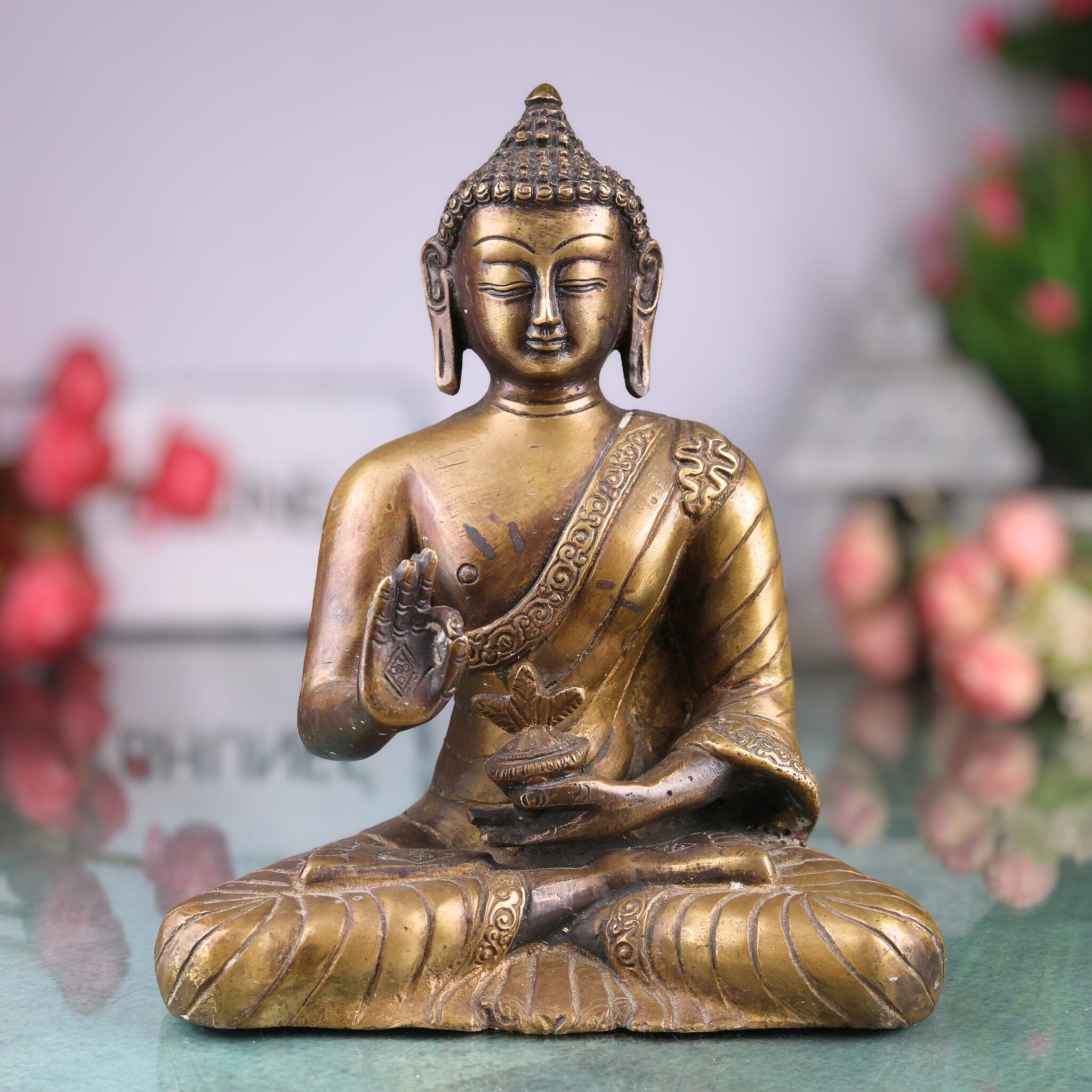 Brass Buddha Idol, Gautama Buddha Statue, Shakyamuni Murti, Meditation Buddha, Feng Shui Home Decor, Handcrafted Indian Buddha Sculpture, Antique Brass Murti, Spiritual Home Altar Statue