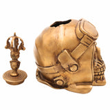 Handmade Brass Skull Pen Holder – Gothic Skeleton Head Pittal Pen Stand for Desk, Antique-Style Peetal Pencil Holder for Office & Home Decor,Gold, 8.5 Inch, 1 Piece