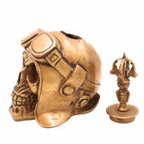 Handmade Brass Skull Pen Holder – Gothic Skeleton Head Pittal Pen Stand for Desk, Antique-Style Peetal Pencil Holder for Office & Home Decor,Gold, 8.5 Inch, 1 Piece