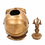 Handmade Brass Skull Pen Holder – Gothic Skeleton Head Pittal Pen Stand for Desk, Antique-Style Peetal Pencil Holder for Office & Home Decor,Gold, 8.5 Inch, 1 Piece