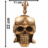 Handmade Brass Skull Pen Holder – Gothic Skeleton Head Pittal Pen Stand for Desk, Antique-Style Peetal Pencil Holder for Office & Home Decor,Gold, 8.5 Inch, 1 Piece