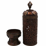 Handcrafted Brass Agarbatti Holder for Pooja | Traditional Dhoop Stand & Incense Burner for Mandir with Moorthi of Lakshmi, Ganesha & Shiva | Pital Dhoop Dani for Home Temple Decor,Brown, 12.5 Inch, 1 Piece