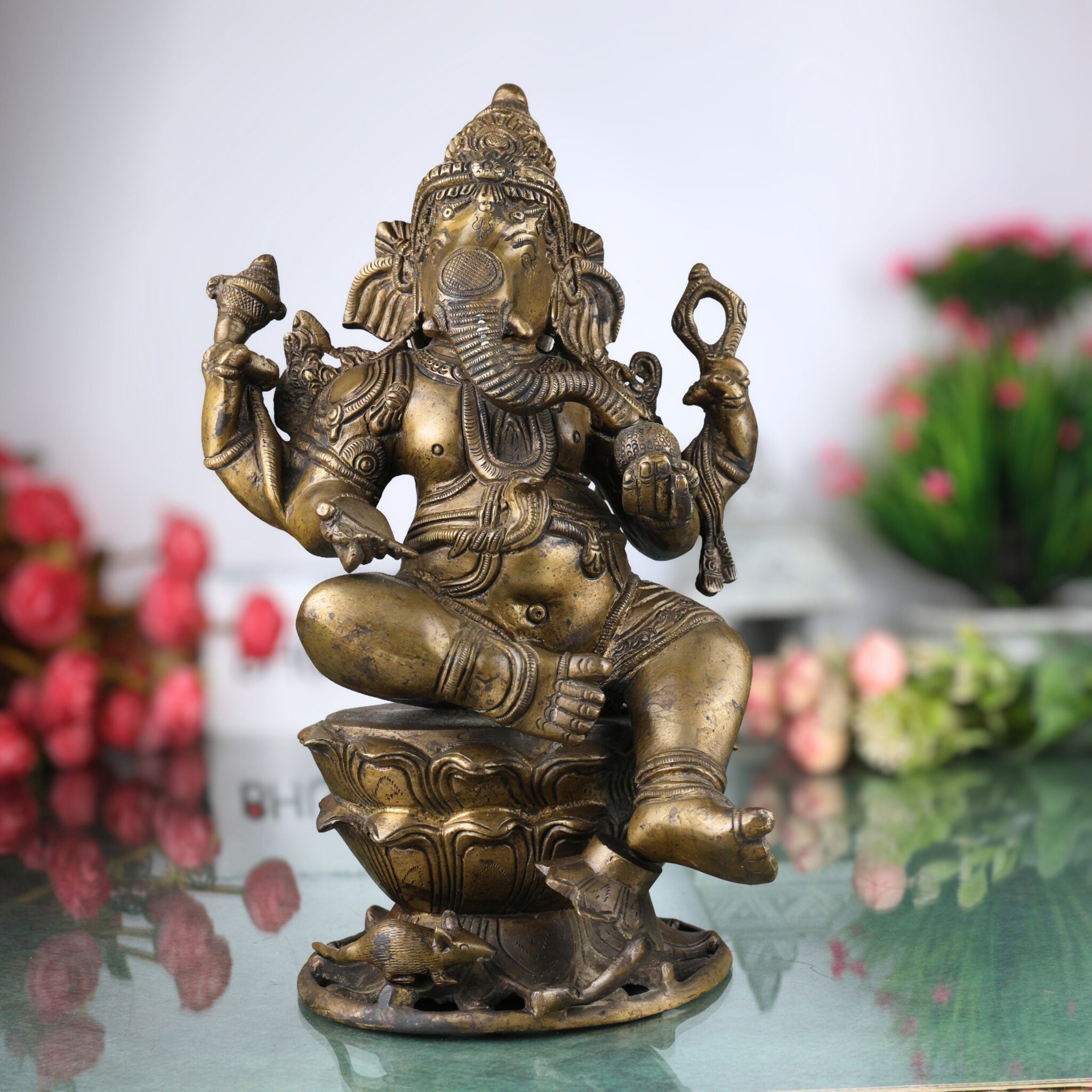 Brass Ganesha Idol | Handcrafted Ganapati Murti | Vinayaka Vastu Statue for Home, Temple, Pooja, Ganesh Chaturthi, Housewarming & Gifts