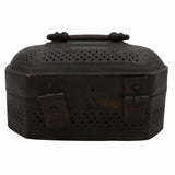 Bhunes Brass Jali Cut Vintage Antique Box – Handcrafted Decorative Storage Chest For Home & Collectors,Brown, 4.5 Inch, 1 Piece