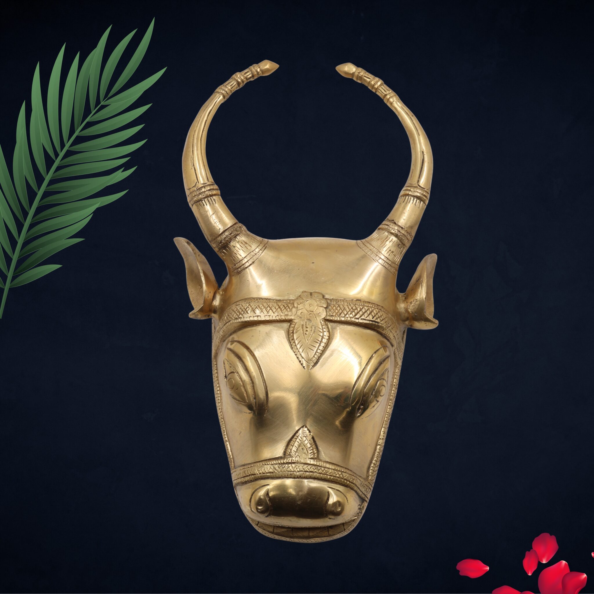Handcrafted Brass Nandi Bull Face Wall Hanging | Vrishabha Basava Nandikeshwara Sculpture for Temple, Pooja Room & Vastu Decor