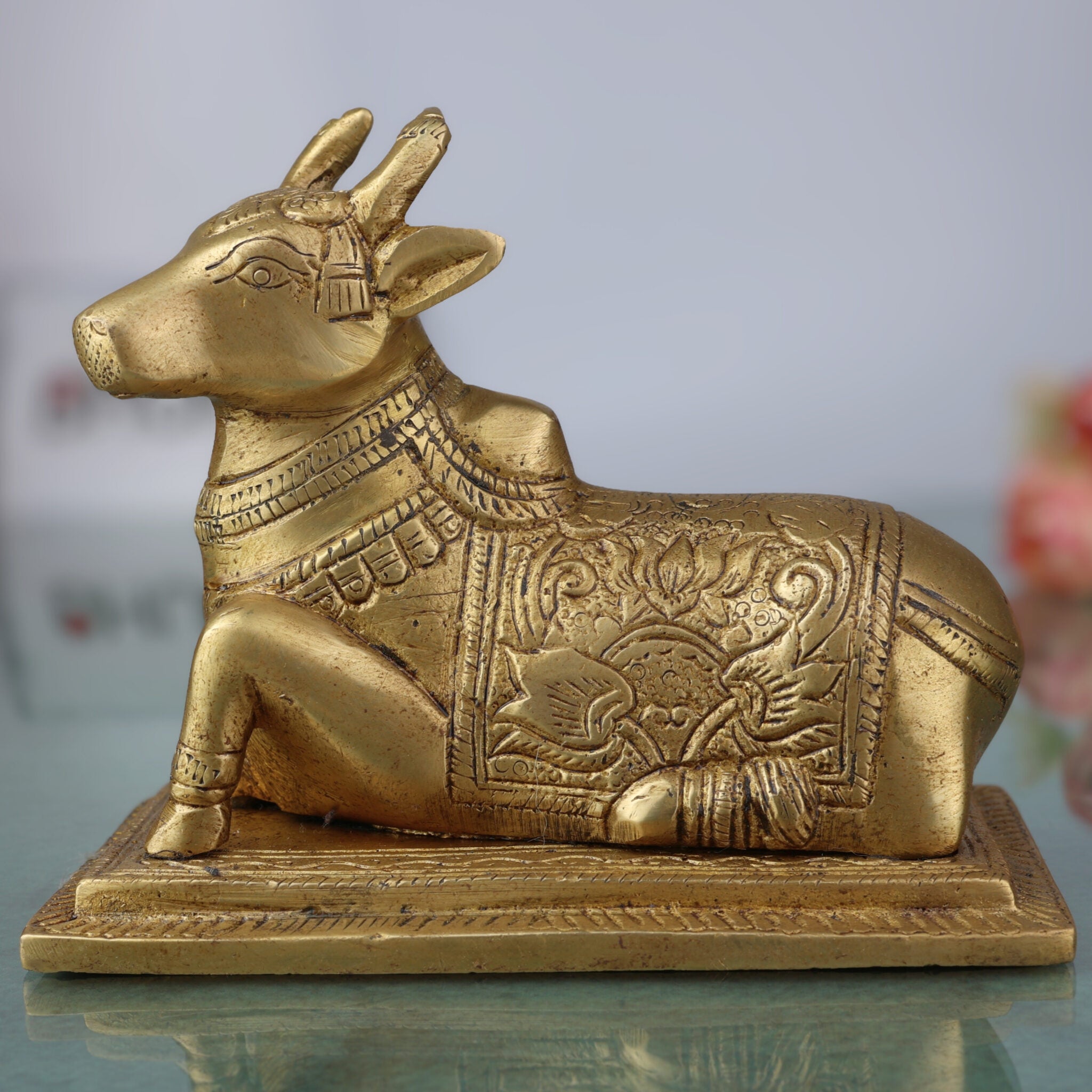 Brass Nandi Idol | Nandikeshwara Murti | Basava Statue | Shiva’s Bull Figurine for Temple, Pooja Room & Home Décor