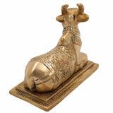 Brass Nandi Idol | Nandikeshwara Murti | Basava Statue | Shiva’s Bull Figurine for Temple, Pooja Room & Home Décor,Gold, 4.5 Inch, 1 Piece
