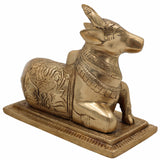 Brass Nandi Idol | Nandikeshwara Murti | Basava Statue | Shiva’s Bull Figurine for Temple, Pooja Room & Home Décor,Gold, 4.5 Inch, 1 Piece