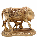 Divine Brass Kamadhenu Cow Idol – Surabhi Wish-Fulfilling Cow Statue, Gaumata Murti for Home Temple, Pooja, Prosperity & Spiritual Blessings,Gold,5.11inch,1piece