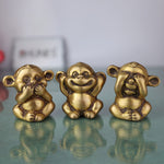 Brass Three Wise Monkeys Idol – Gandhi Bapu Ketan Bandar Statue, See No Evil Hear No Evil Speak No Evil, Antique Brass Home & Office Décor