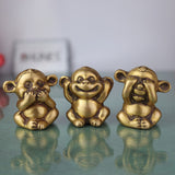 Brass Three Wise Monkeys Idol – Gandhi Bapu Ketan Bandar Statue, See No Evil Hear No Evil Speak No Evil, Antique Brass Home & Office Décor