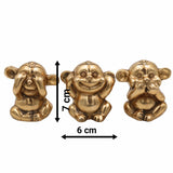 Brass Three Wise Monkeys Idol – Gandhi Bapu Ketan Bandar Statue, See No Evil Hear No Evil Speak No Evil, Antique Brass Home & Office Décor,Gold, 3 Inch, 1 Piece