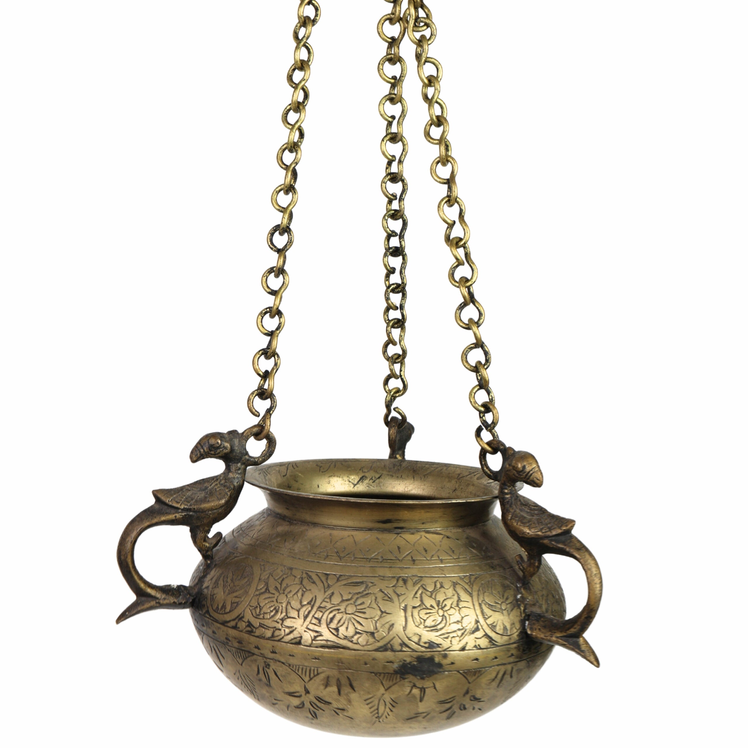 Brass Vintage Hanging Hand-Carved Pot – Antique Look Decorative Showpiece For Home & Garden