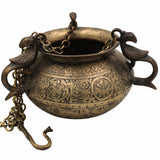 Bhunes Brass Vintage Hanging Hand-Carved Pot – Antique Look Decorative Showpiece For Home & Garden,Gold, 6 Inch, 1 Piece