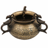 Bhunes Brass Vintage Hanging Hand-Carved Pot – Antique Look Decorative Showpiece For Home & Garden,Gold, 6 Inch, 1 Piece