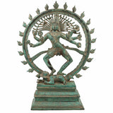 Handcrafted Brass Nataraja Idol | Dancing Shiva Nataraj Statue | Chola Style Tandava Murti | Shiva Nataraja for Home Temple, Vastu & Decor,Green, 20.5 Inch, 1 Piece
