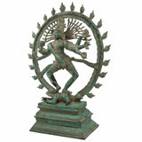 Handcrafted Brass Nataraja Idol | Dancing Shiva Nataraj Statue | Chola Style Tandava Murti | Shiva Nataraja for Home Temple, Vastu & Decor,Green, 20.5 Inch, 1 Piece