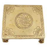 Brass Pooja Chowki Peetha Singhasan Stand for Temple, Handmade Heavy Chowki for Kalash & Deity Idols, Gold, 2 Inch, 1 Piece