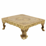 Brass Pooja Chowki Peetha Singhasan Stand for Temple, Handmade Heavy Chowki for Kalash & Deity Idols, Gold, 2 Inch, 1 Piece
