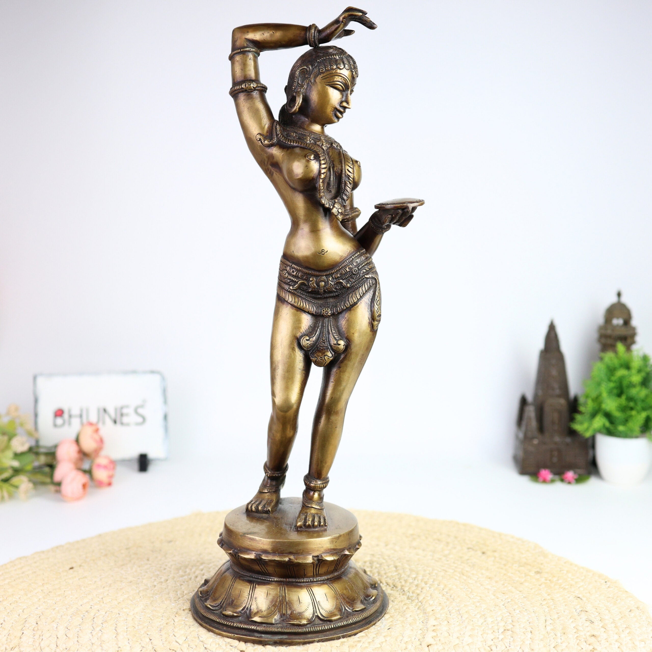 Brass Apsara Mirror Lady Idol