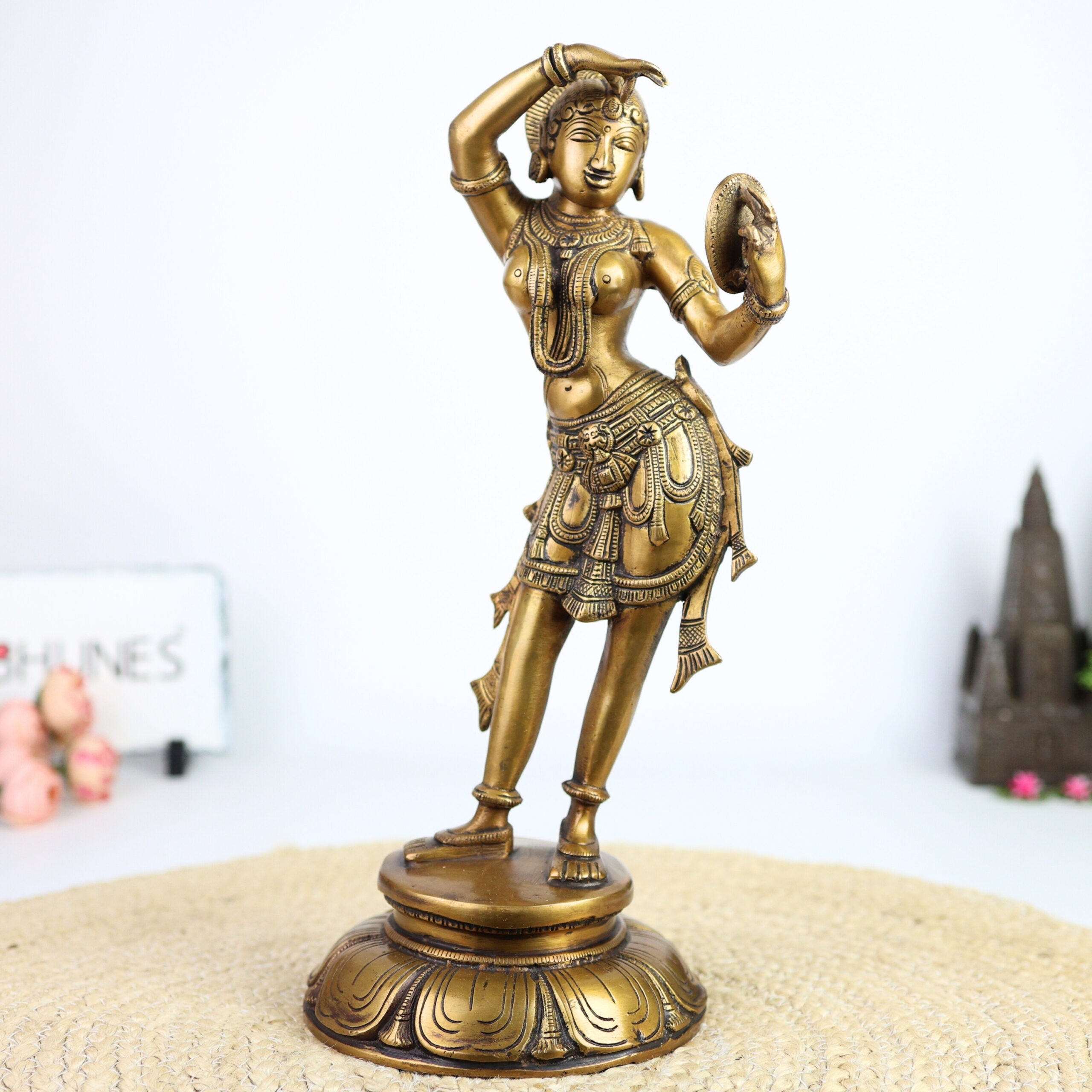 Brass Apsara Mirror Lady Idol