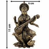 Brass Saraswati Idol, Maa Saraswati Murti, Sharada Statue, Vagdevi Sculpture, Goddess of Knowledge, Wisdom & Arts for Home Temple, Pooja Room & Study Decor,Gold, 4.5 Inch, 1 Piece