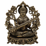 Brass Saraswati Idol – Veena Vadini | Sharada | Vagdevi | Maa Saraswati Murti for Pooja, Study Room, Vasant Panchami & Home Decor,Gold, 4.5 Inch, 1 Piece