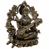 Brass Saraswati Idol – Veena Vadini | Sharada | Vagdevi | Maa Saraswati Murti for Pooja, Study Room, Vasant Panchami & Home Decor,Gold, 4.5 Inch, 1 Piece