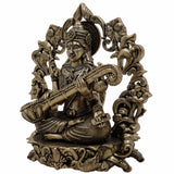 Brass Saraswati Idol – Veena Vadini | Sharada | Vagdevi | Maa Saraswati Murti for Pooja, Study Room, Vasant Panchami & Home Decor,Gold, 4.5 Inch, 1 Piece