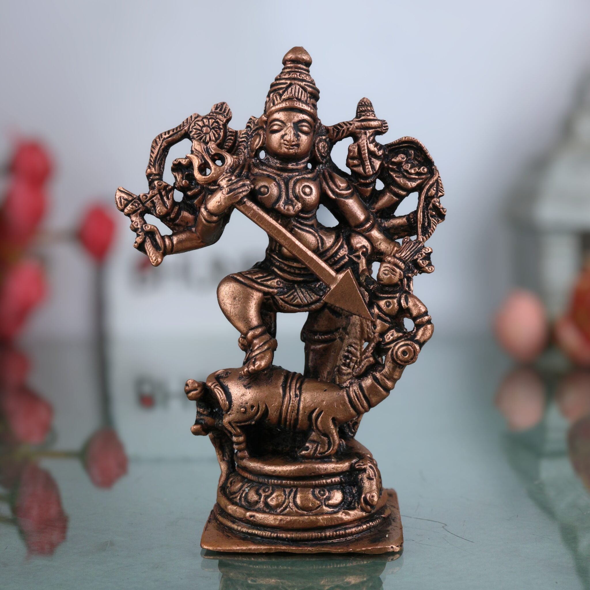 Adi Shakti murti, ambika statue, Antique-style Durga idol, Authentic Mahishasura Mardini moorti, Bhadrakali murti, Bhagwan Ki Murti, Bhavani murti, Bhavani murti copper, Chamundi murti, Chandi murti, Chandika sculpture, Collector’s copper sculpture, Copper Devi idol, Copper Durga murti, Copper goddess idol, Copper Shakti statue, Decorative Durga murti, Devata Murti, Devi vigraham, Divine energy murti, Divine Mahishasura Mardini statue, Durga Devi sculpture, Durga moorti, Durga Puja idol, Elegant copper murt