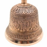 Brass Pooja Bell (Ganti) | Temple Bell | Puja Ghanti | Mandir Bell | Handheld Hindu Ritual Bell | Aarti, Bhajan & Meditation Bell | Decorative Brass & Bronze Worship Bell,Gold, 8 Inch, 1 Piece