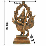 Bronze Panchaloha Saraswati Idol – Chola Art Goddess Saraswathi Sitting On Peacock Statue | Divine Veena Murti For Home, Temple & Gift,Brown, 10 Inch, 1 Piece