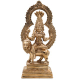 Bronze Panchaloha Mariyamma Sitting On Lion – Adhi Shakti Idol | Chola Art Divine Goddess Sculpture,Gold, 9 Inch, 1 Piece