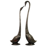 Bhunes Hand Carved Brass Swan Statue Set – Handcrafted Vintage Duck Sculptures for Home & Office Decor Set Of 2, Black, 31.5 Inch