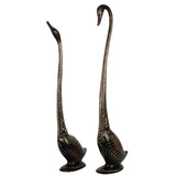 Bhunes Hand Carved Brass Swan Statue Set – Handcrafted Vintage Duck Sculptures for Home & Office Decor Set Of 2, Black, 31.5 Inch