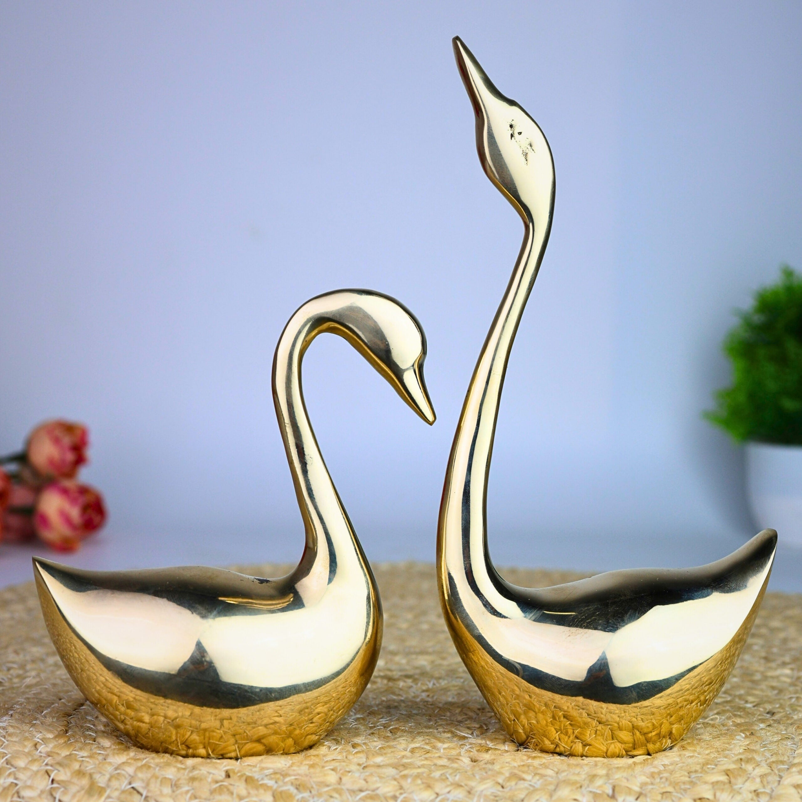 Brass Swan Sculpture Set