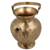 Bhunes Brass Kamandal With Hand Carving Traditional Brass Kamandalu, Sacred Brass Holy Water Pot, 1 Litre, Gold, 6.5 Inch, 1 Piece