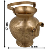 Bhunes Brass Kamandal With Hand Carving Traditional Brass Kamandalu, Sacred Brass Holy Water Pot, 1 Litre, Gold, 6.5 Inch, 1 Piece
