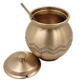 Bhunes Handcrafted Brass Multi-Use Storage Box, Traditional Peetal Ghee Container, Vintage Ghee Pot, and Multi-Purpose Brass Jar, 1Litre, Gold, 5.5 Inch, 1 Piece